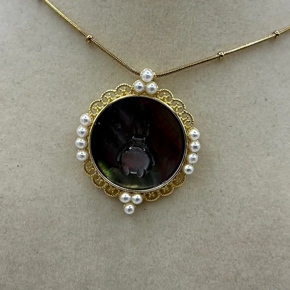 Round Gold Tone Silver 925 and Black Shell Totoro Pendant on Ball Chain - Picture 4 of 9